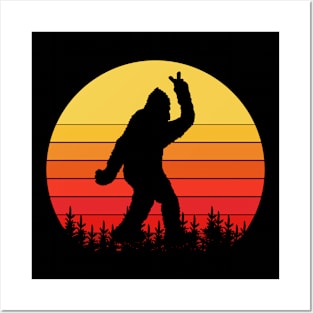 Vintage Retro Bigfoot Peace Sign Hand Posters and Art